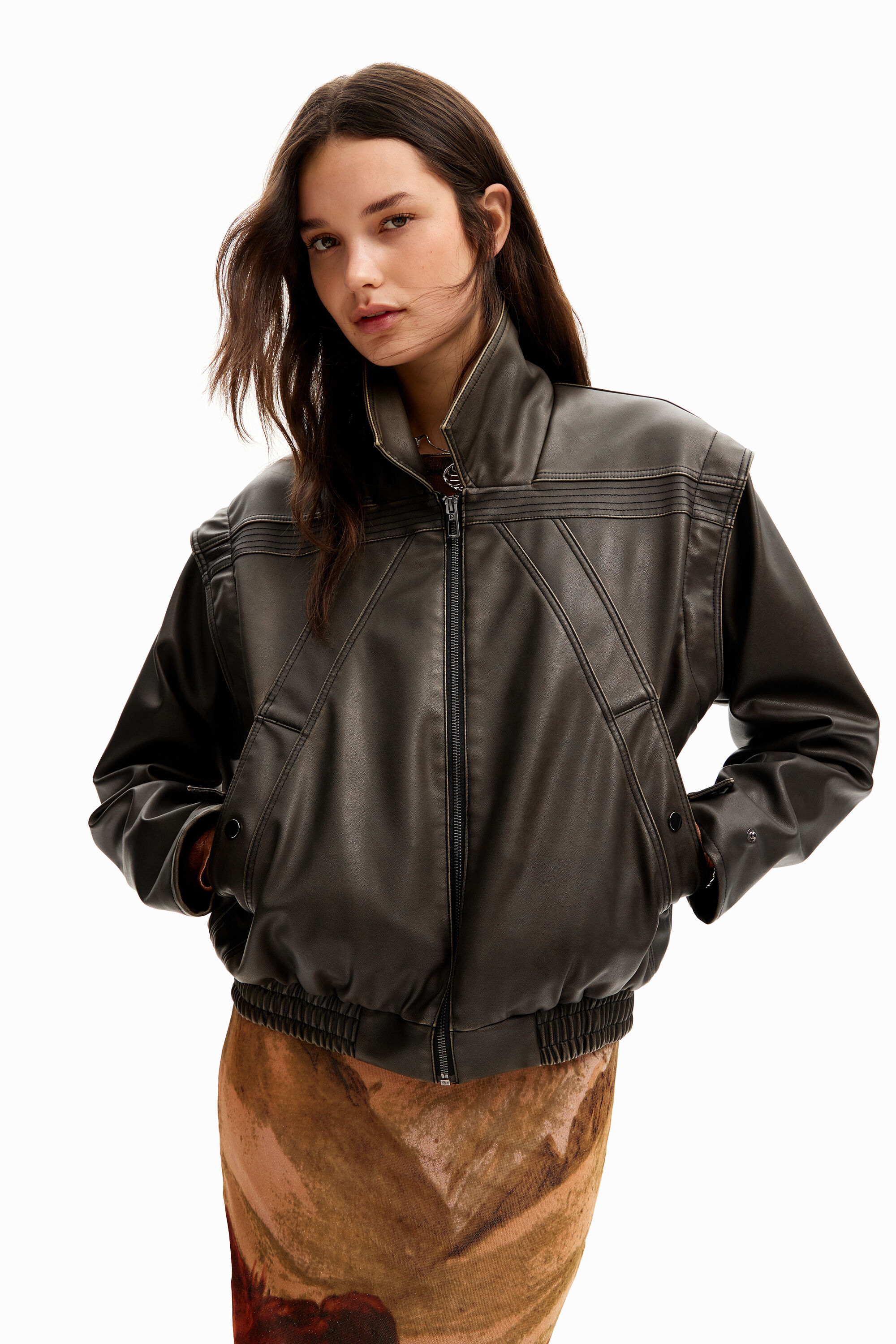 Desigual Leather-effect detachable sleeve jacket