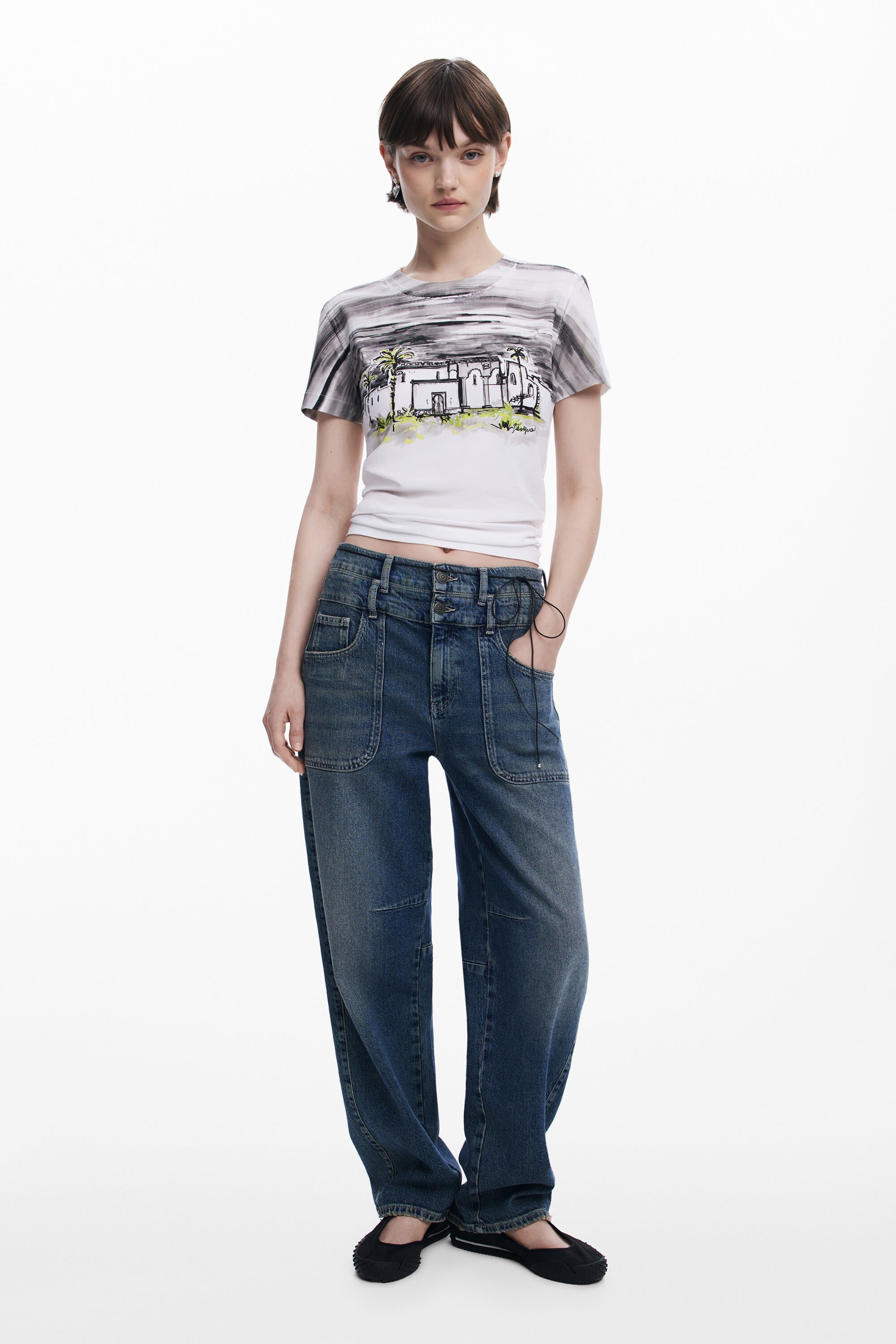Desigual ヤシの木柄の半袖tシャツ In Black