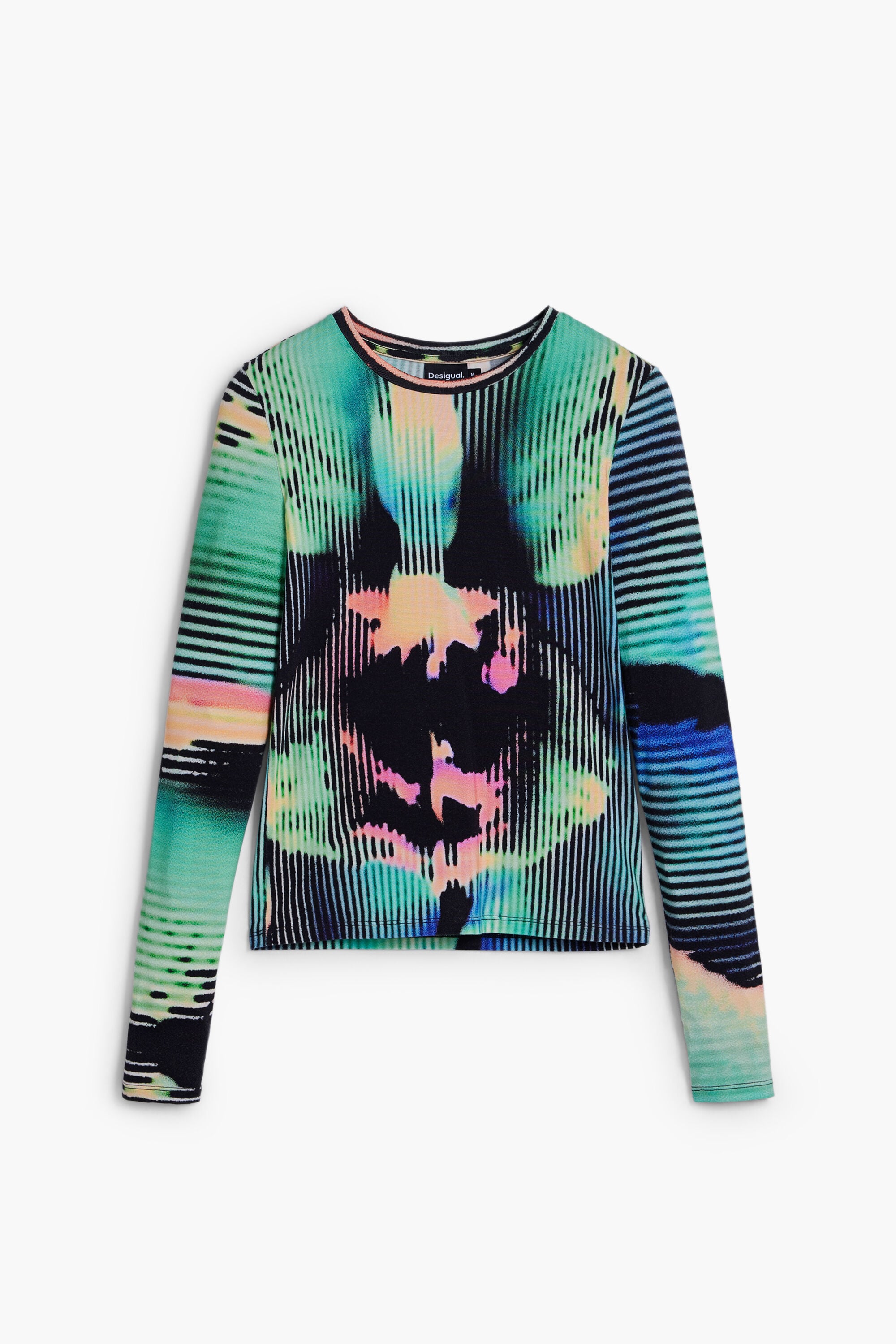 Desigual, Camiseta manga larga franjas, Viscosa, Verde