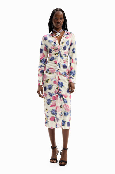 Vestit midi camiser frunzit | Desigual