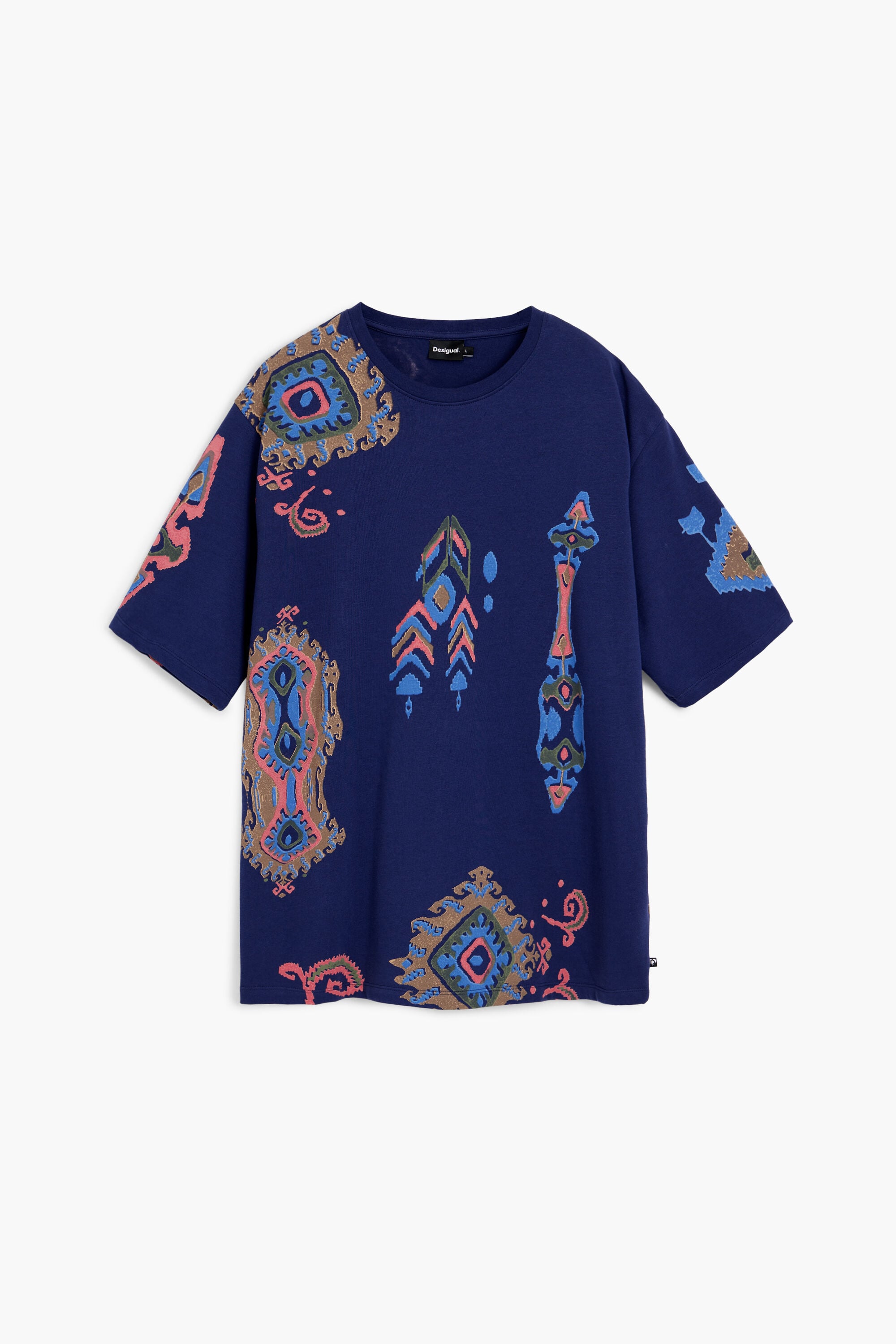 Desigual, Camiseta estampado étnico, Algodon, Azul, L
