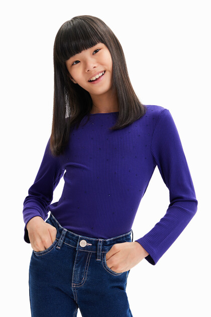 Ribbed rhinestone T-shirt
