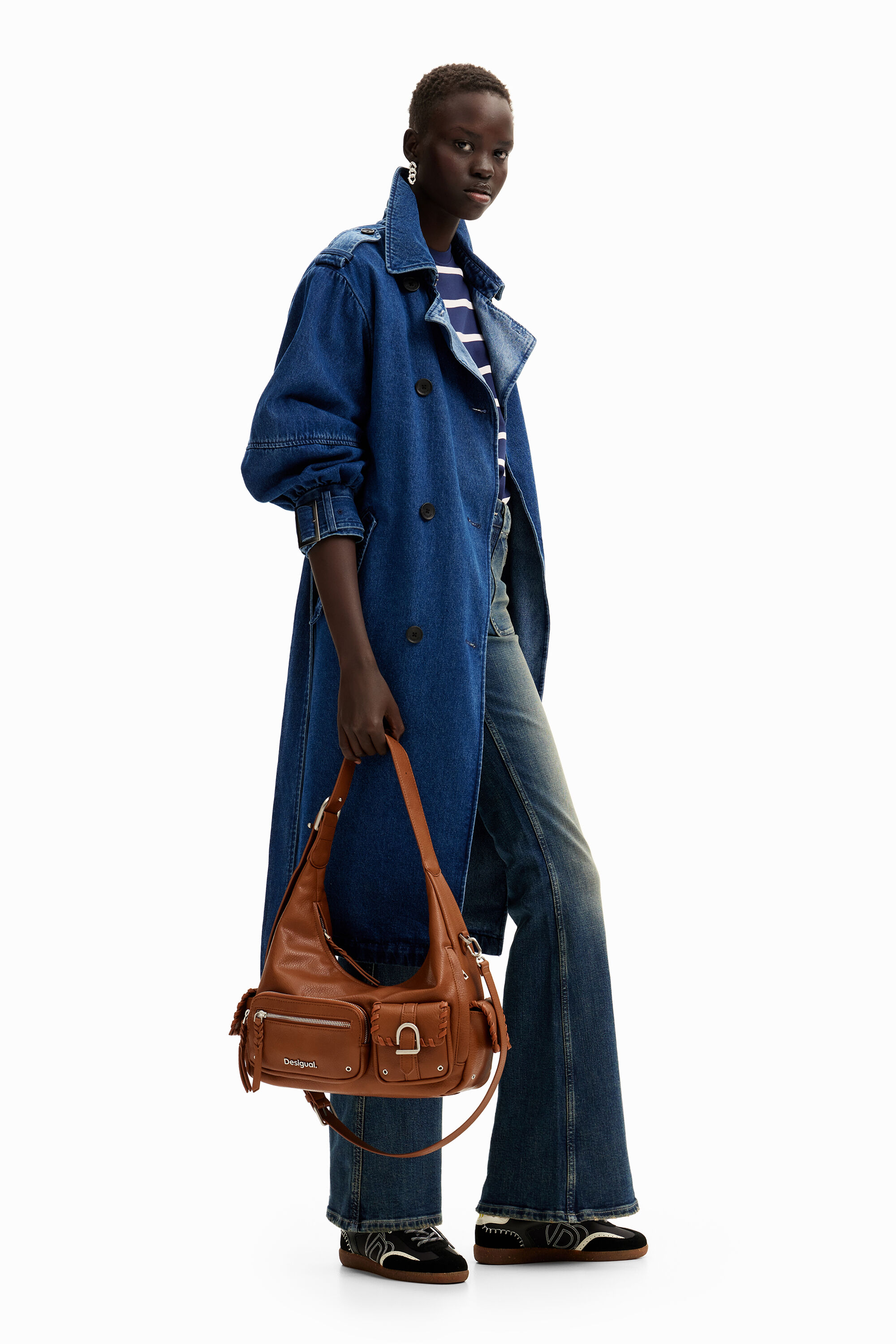 Shop Desigual Oversize Denim Trench Coat In Blue