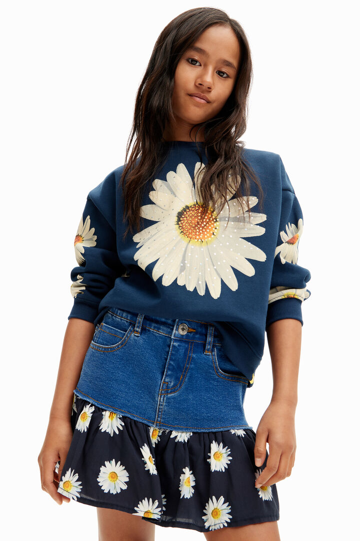 Daisy ruffle denim mini skirt