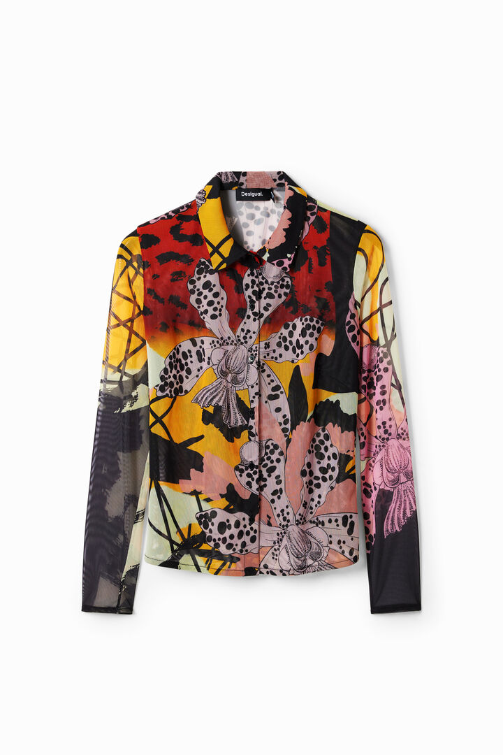 Chemise à manches longues avec motif femme et fleurs. | Desigual