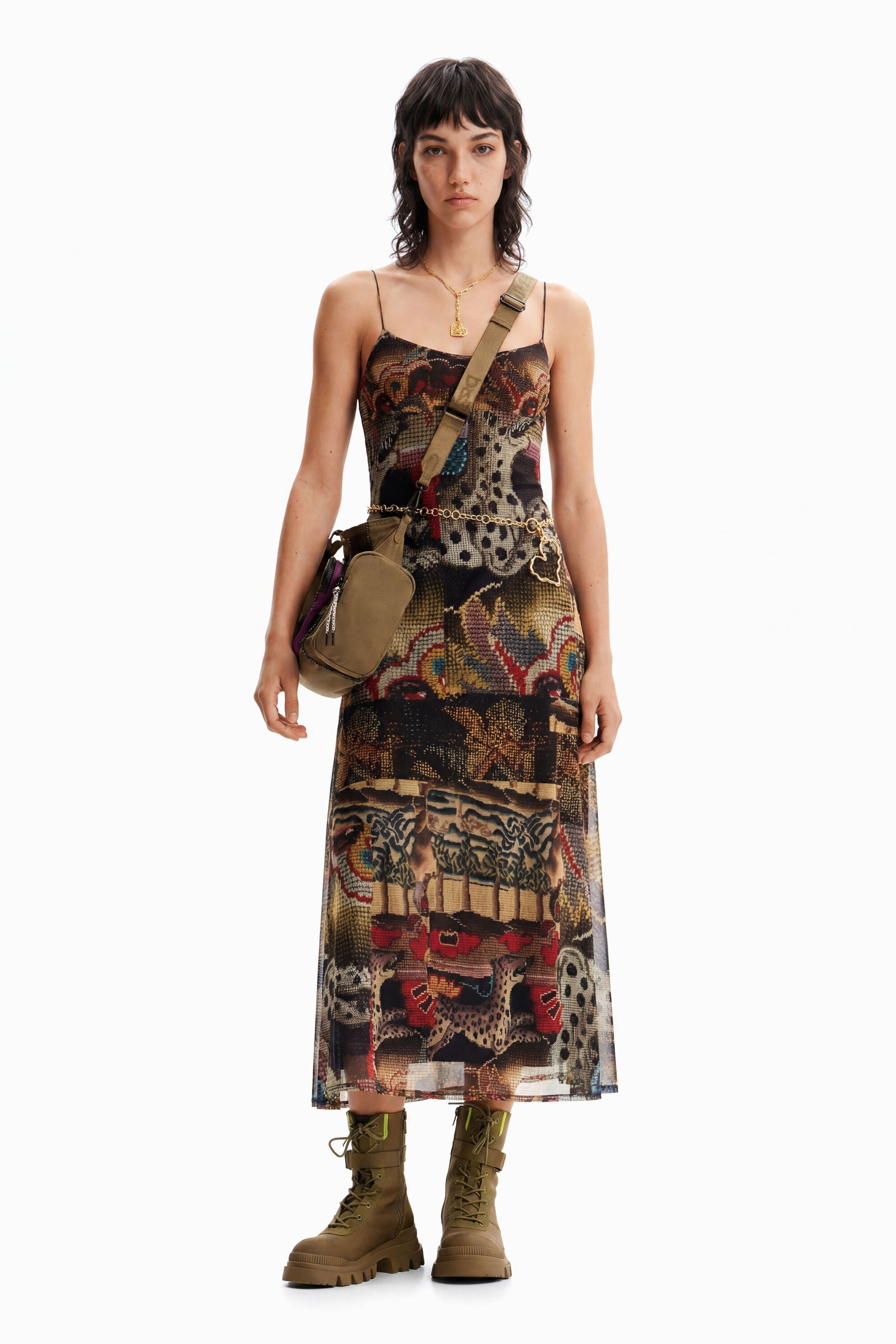 Desigual, Vestido midi tapestry M. Christian Lacroix, Poliester, MarróN