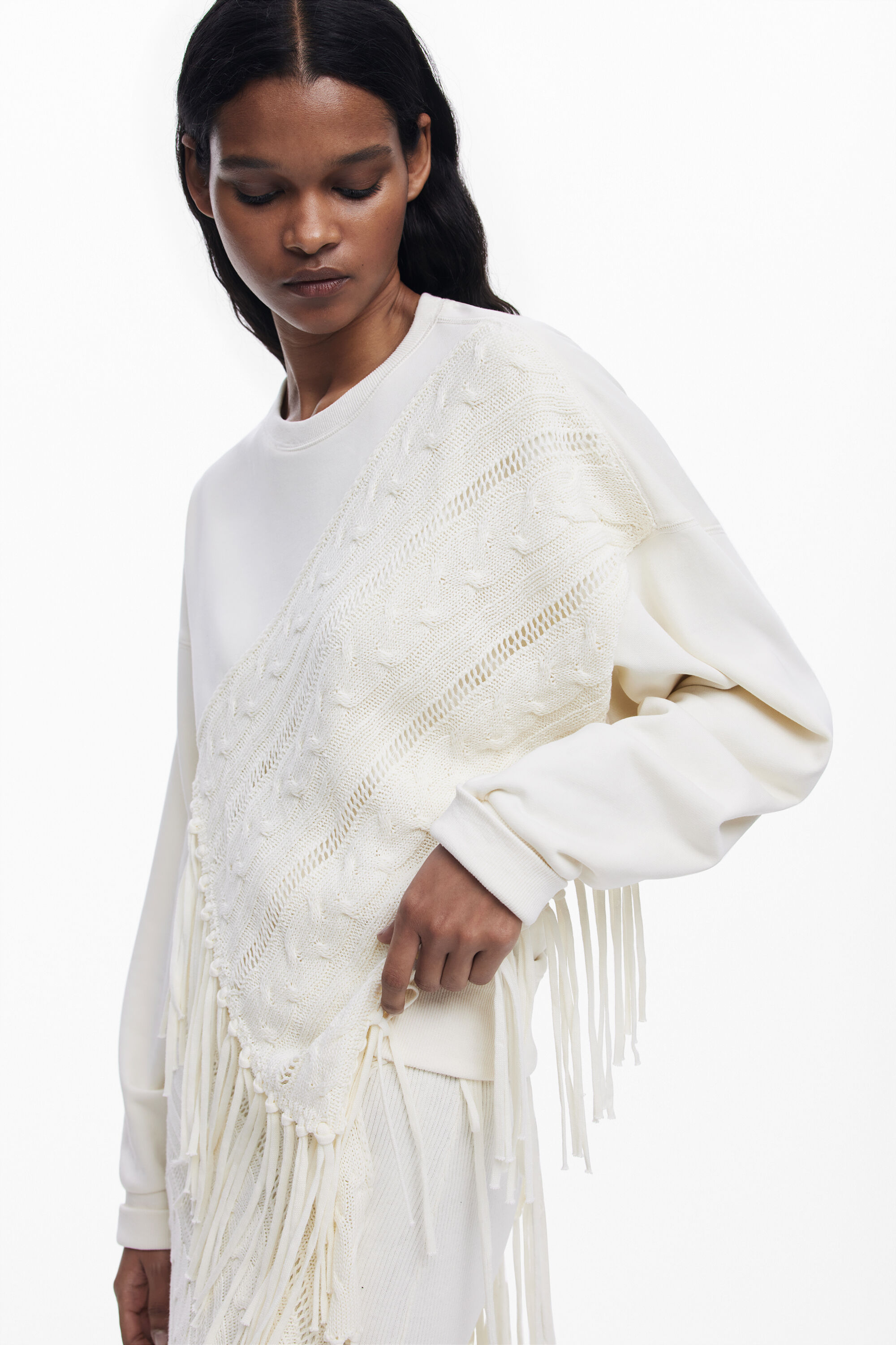 Desigual Fringe Sweatshirt In White