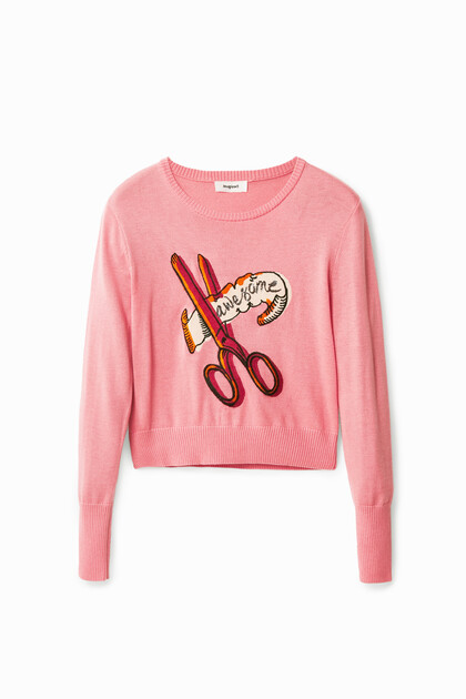 Loose-fit scissors embroidery pullover