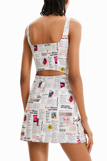 Short strappy newspaper dress | Desigual