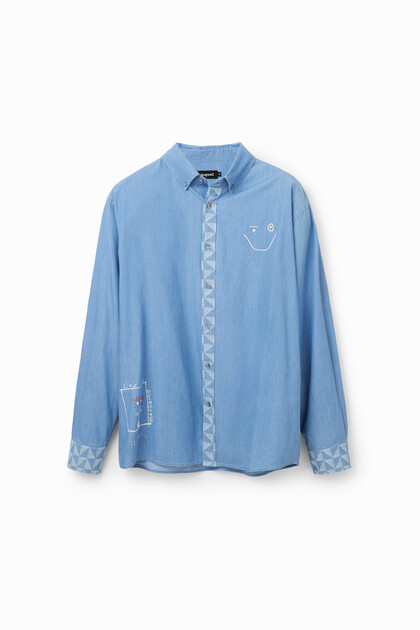 Laser-print denim shirt