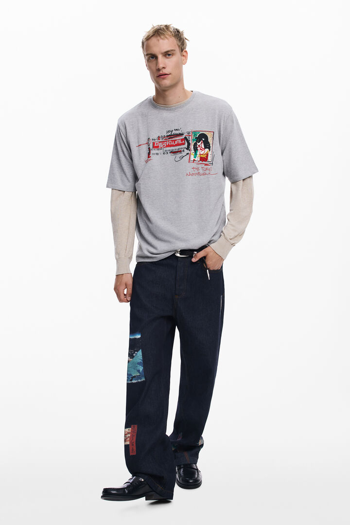Oriental printed jeans