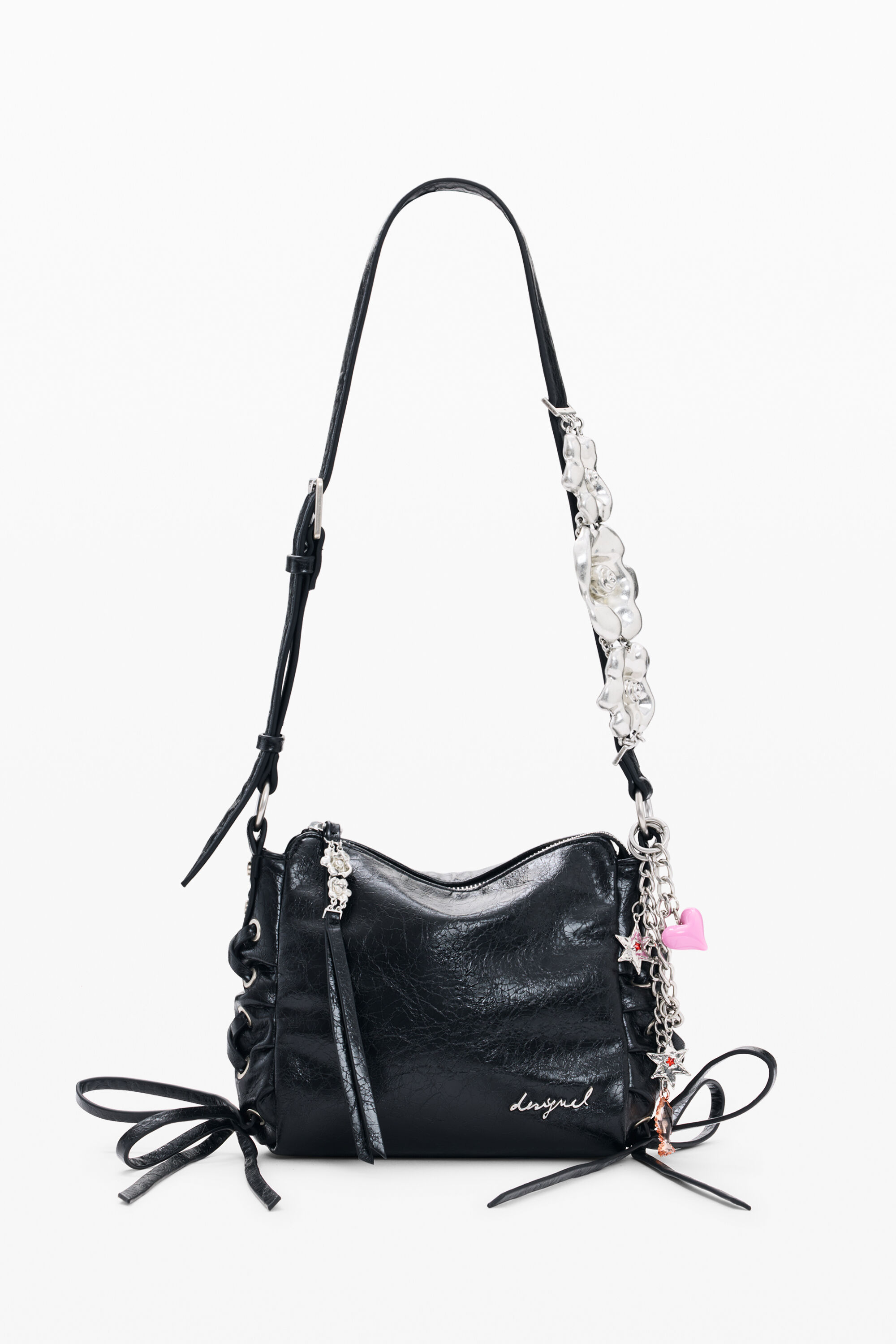 Bolso Efecto Piel charms, Poliuretano, Negro, U