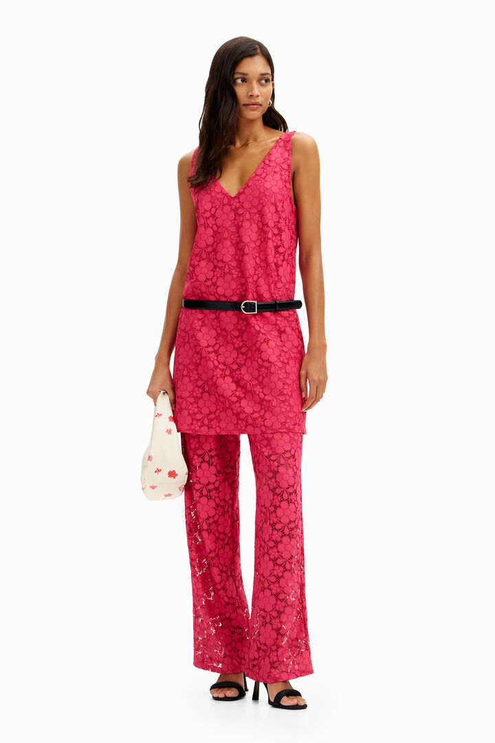 Vestido mini encaje flores | Desigual