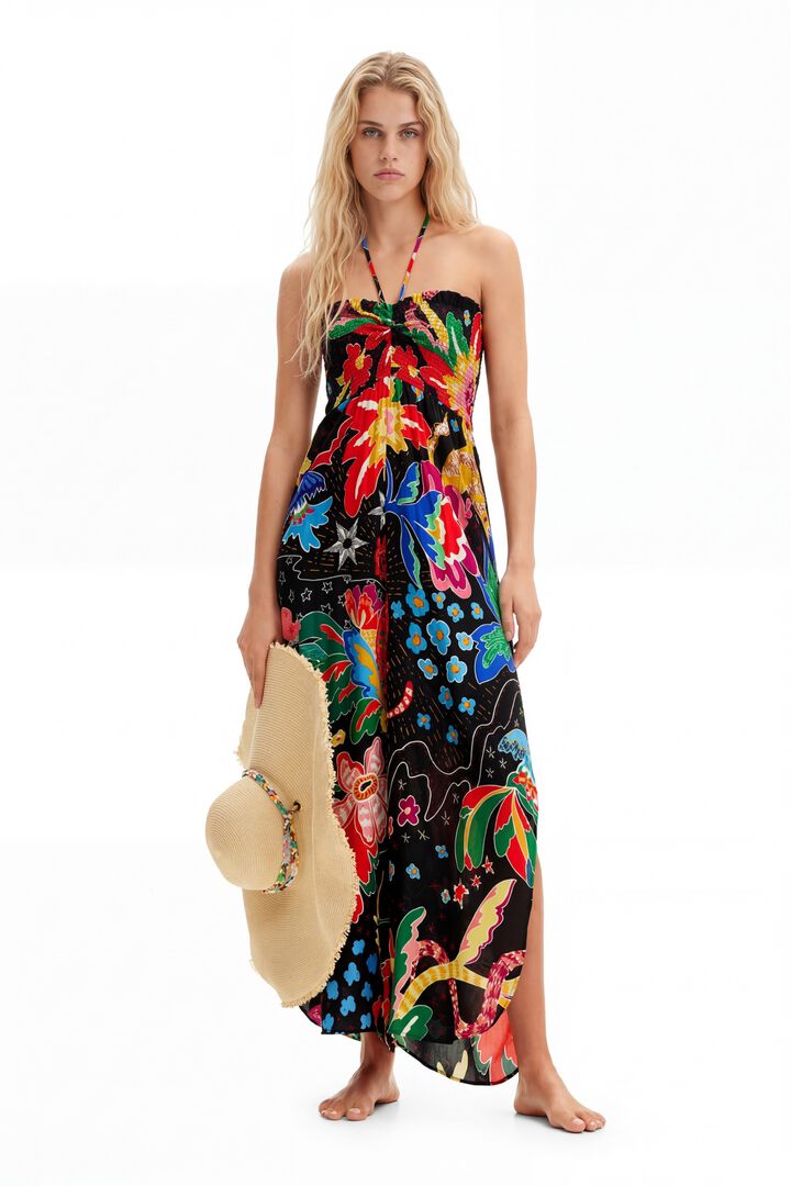 Jungle design halter neck jumpsuit