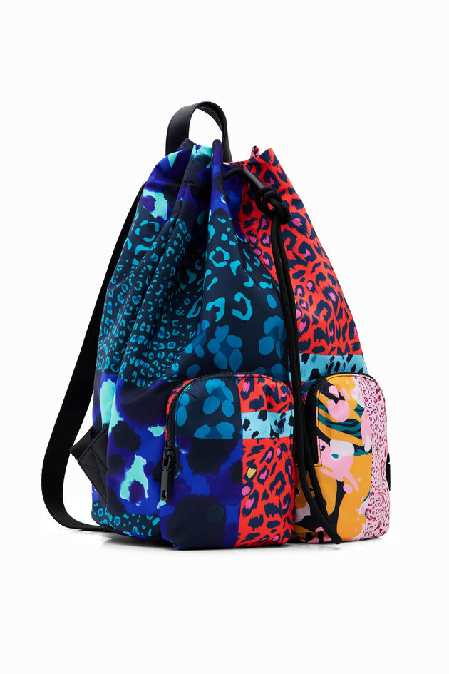 Large patchwork animal-print backpack
