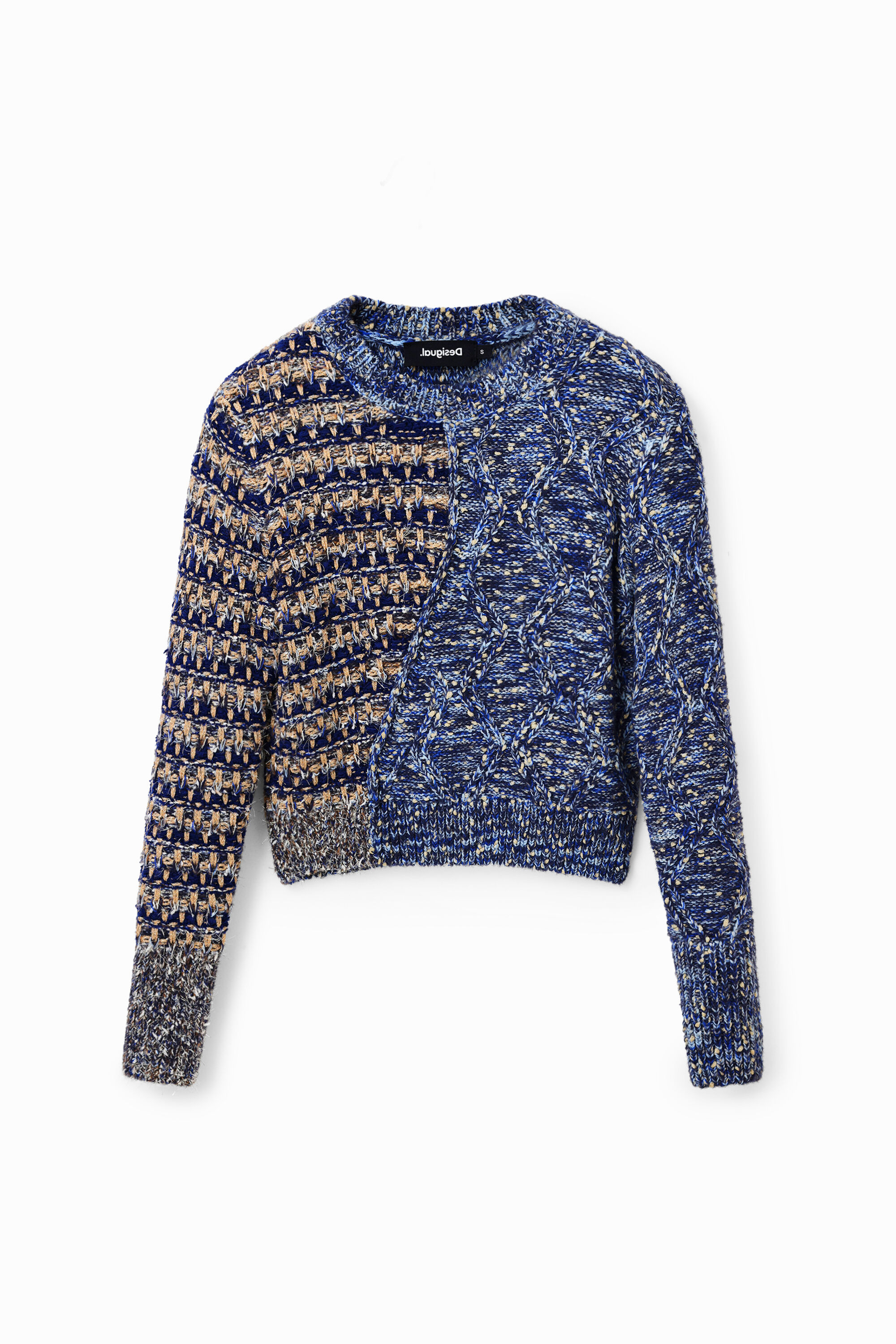Hybrid chunky knit pullover - BLUE - XS