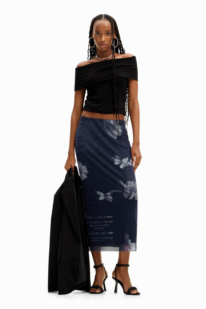 Tulle newspaper midi skirt | Desigual