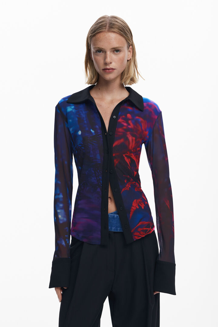 Buttoned chiffon T-shirt