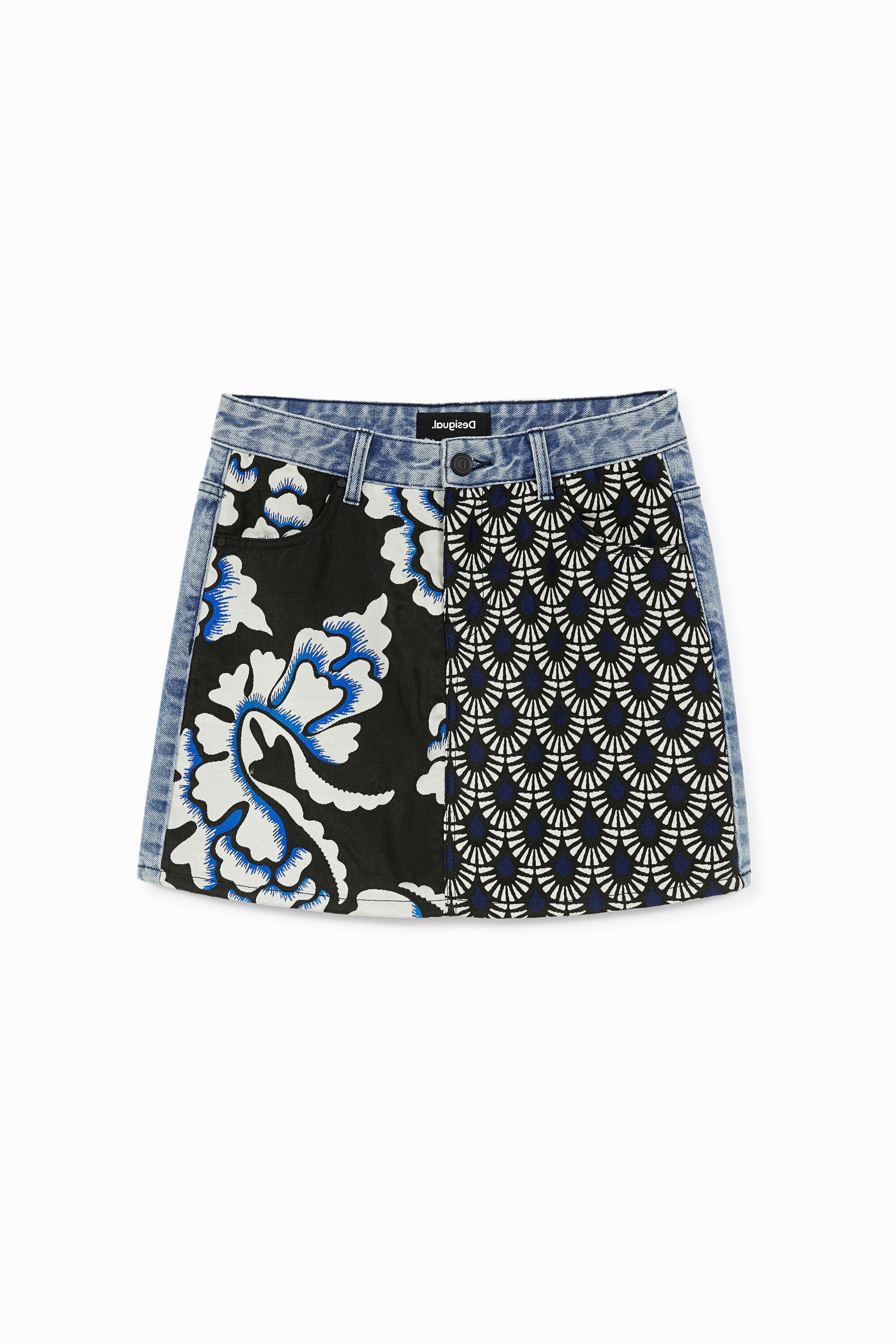Minigonna di jeans bimateriale - BLUE (42)
