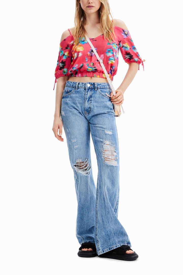 Brusa curta frunzit flors | Desigual