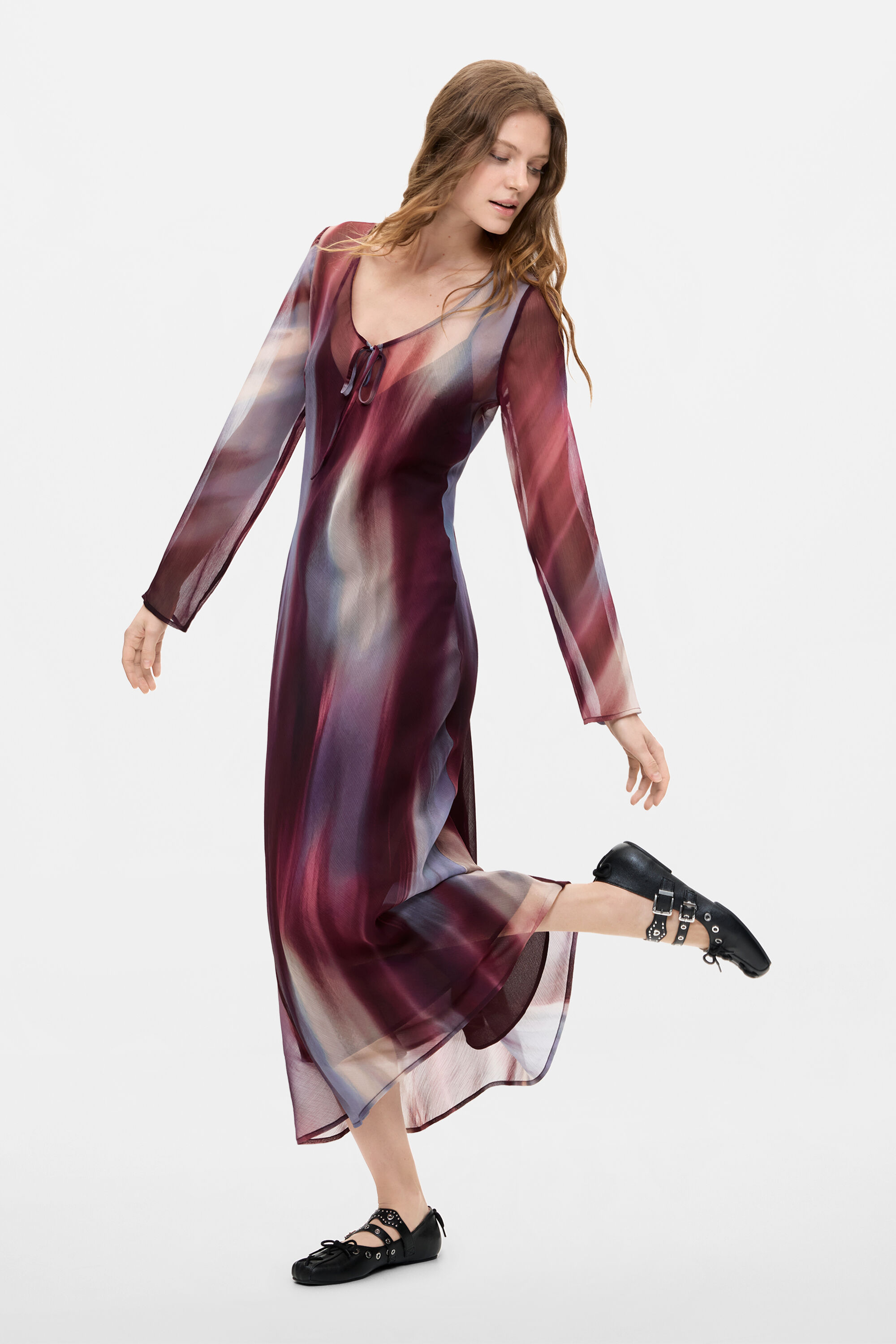 ミディ丈の長袖ワンピース パープル 女性用 I Desigual.com