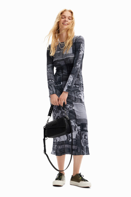 Slim newspaper midi dress