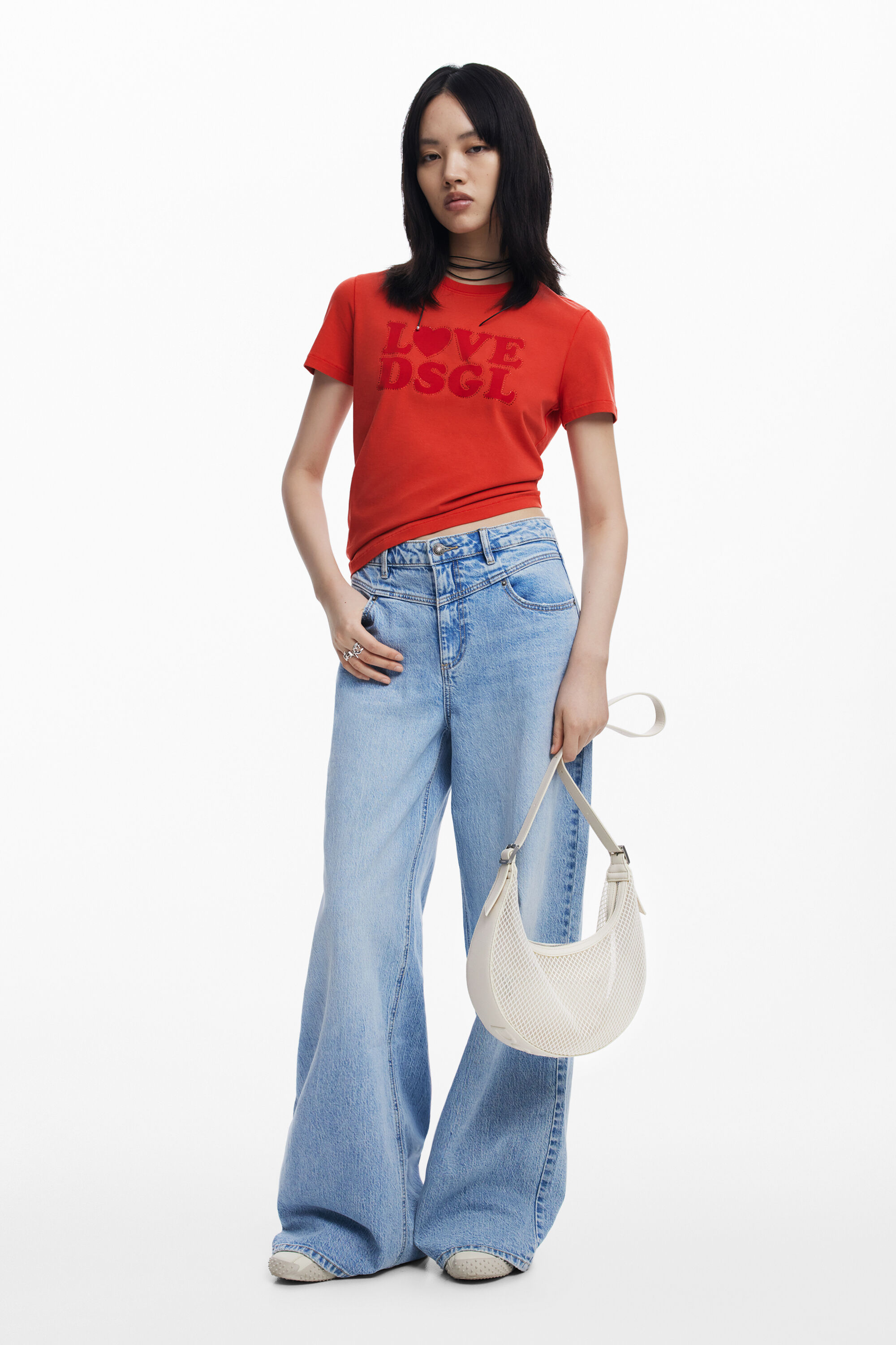 Desigual Fishnet Mesh Shoulder Bag In White