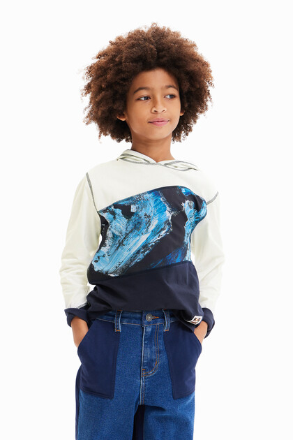 Patchwork hooded T-shirt
