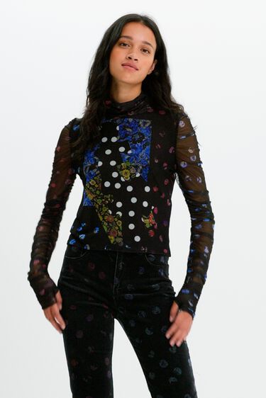 Tulle patchwork T-shirt with polka dots and flowers | Desigual