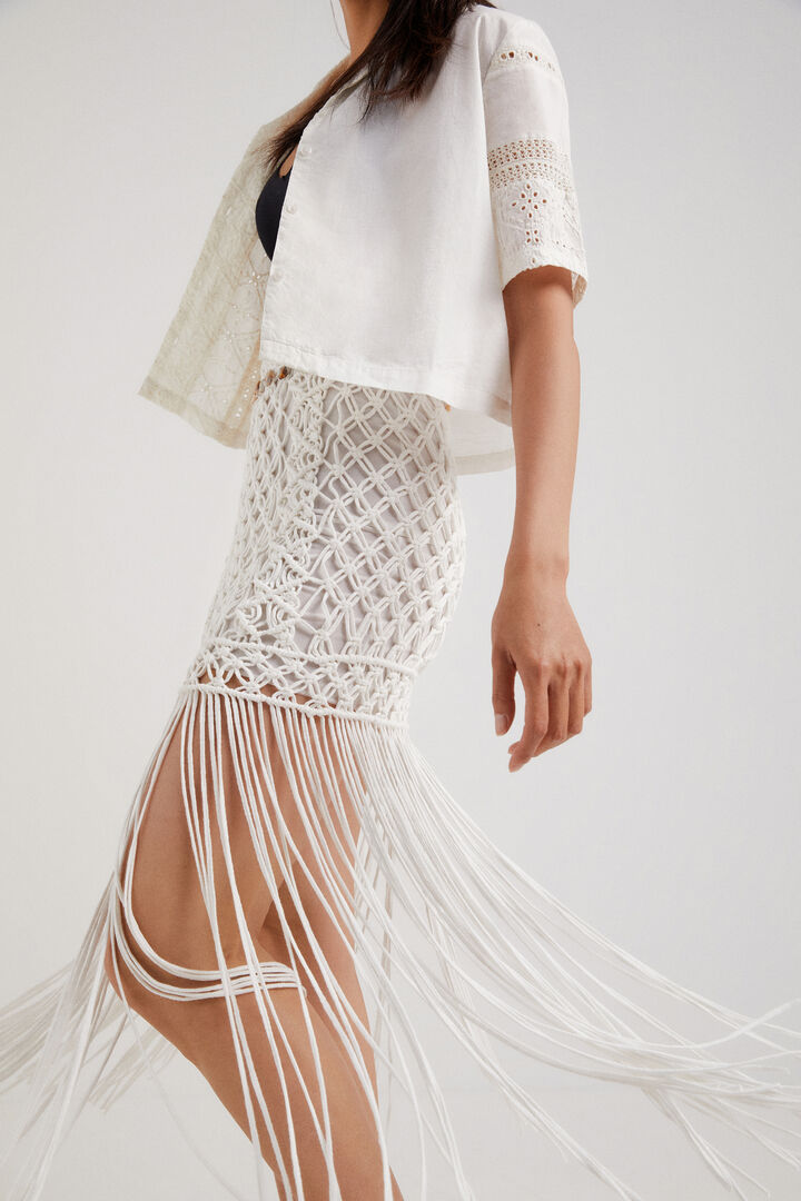Minifalda de macramé con flecos | Desigual