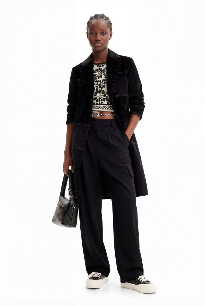 Long patchwork corduroy coat | Desigual