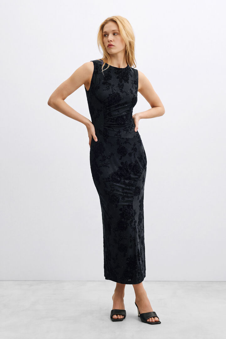 abito midi strass floccato