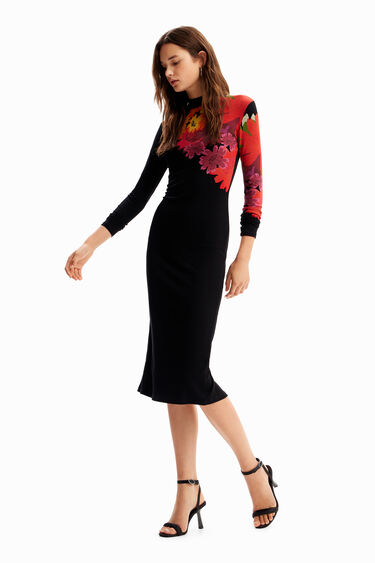 Vestido midi canalé flores | Desigual