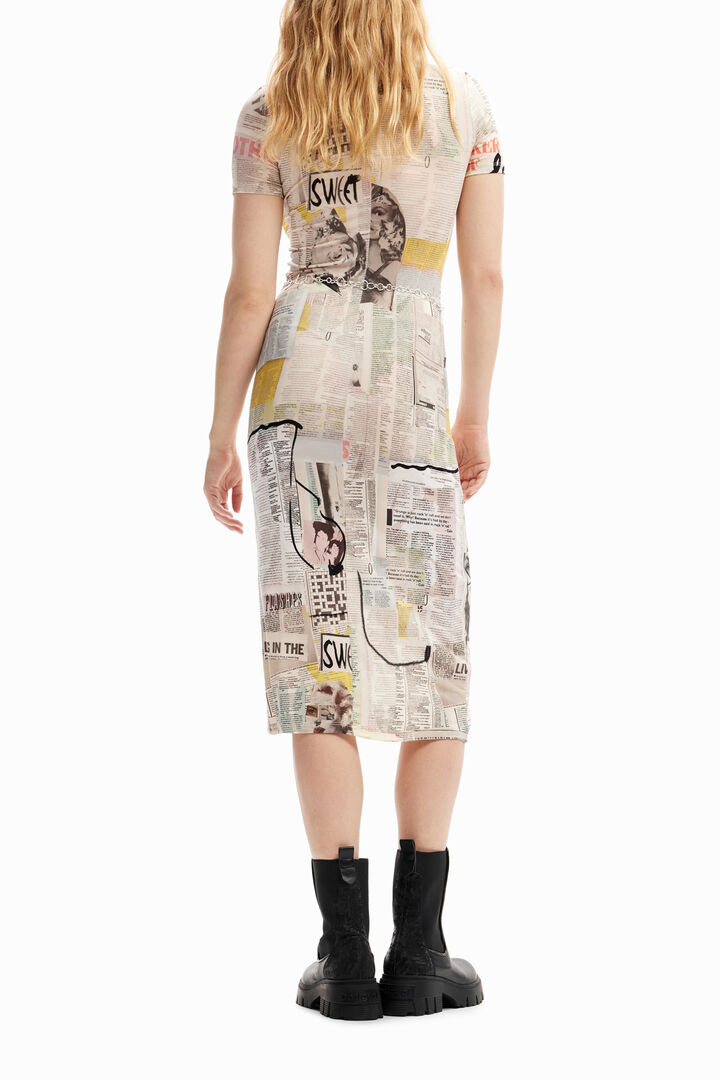 Slim newspaper midi dress | Desigual