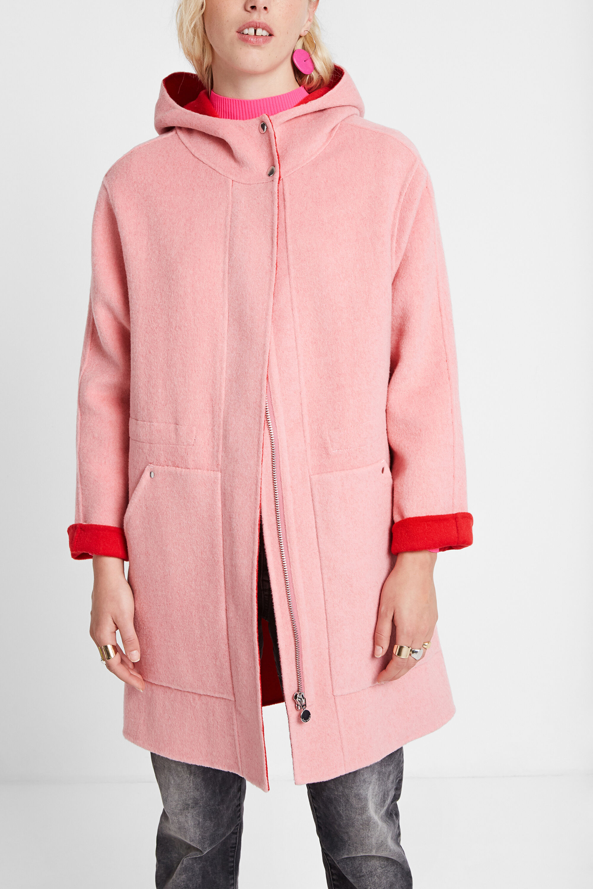 Red wool coat with hood online