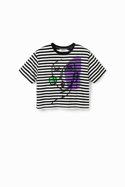 Striped arty face T-shirt