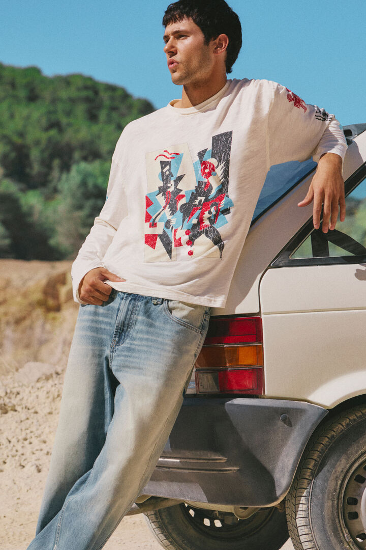 Vintage printed long-sleeve T-shirt