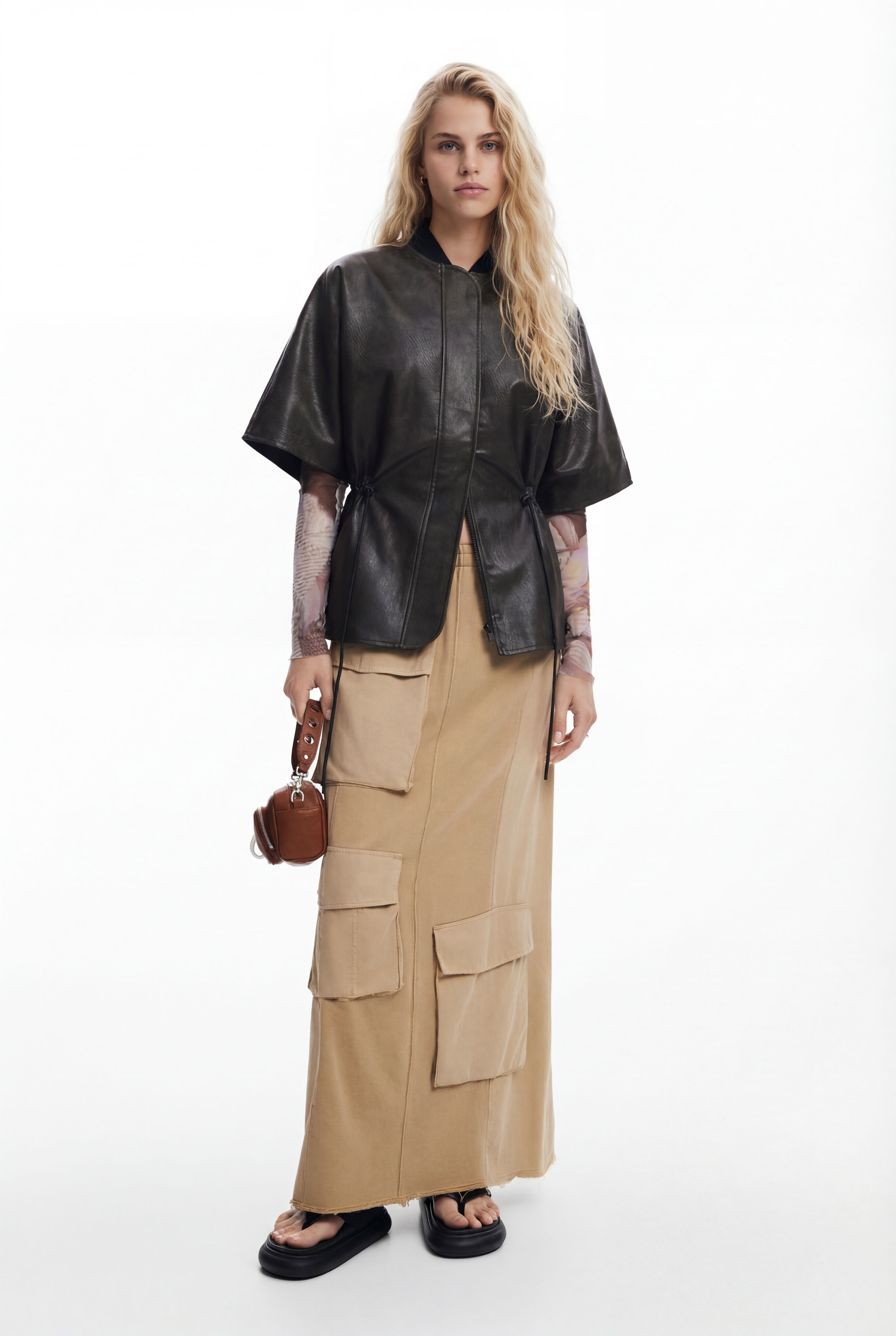 Falda larga cargo punto - BROWN - M