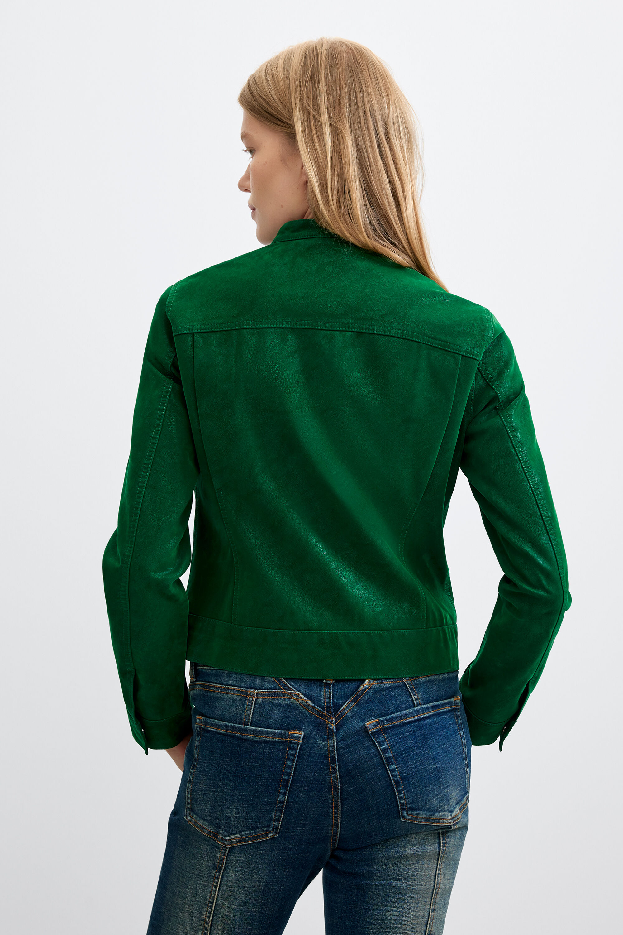 Short Faux Leather Jacket green Women's I Desigual.com
