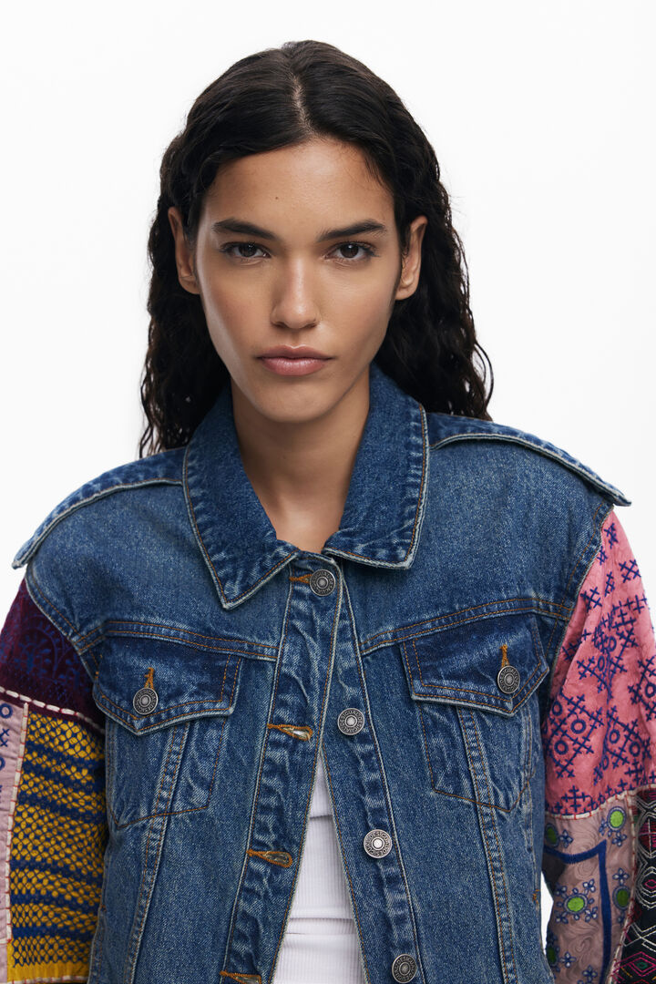 Denim jacket with combined sleeves | Desigual