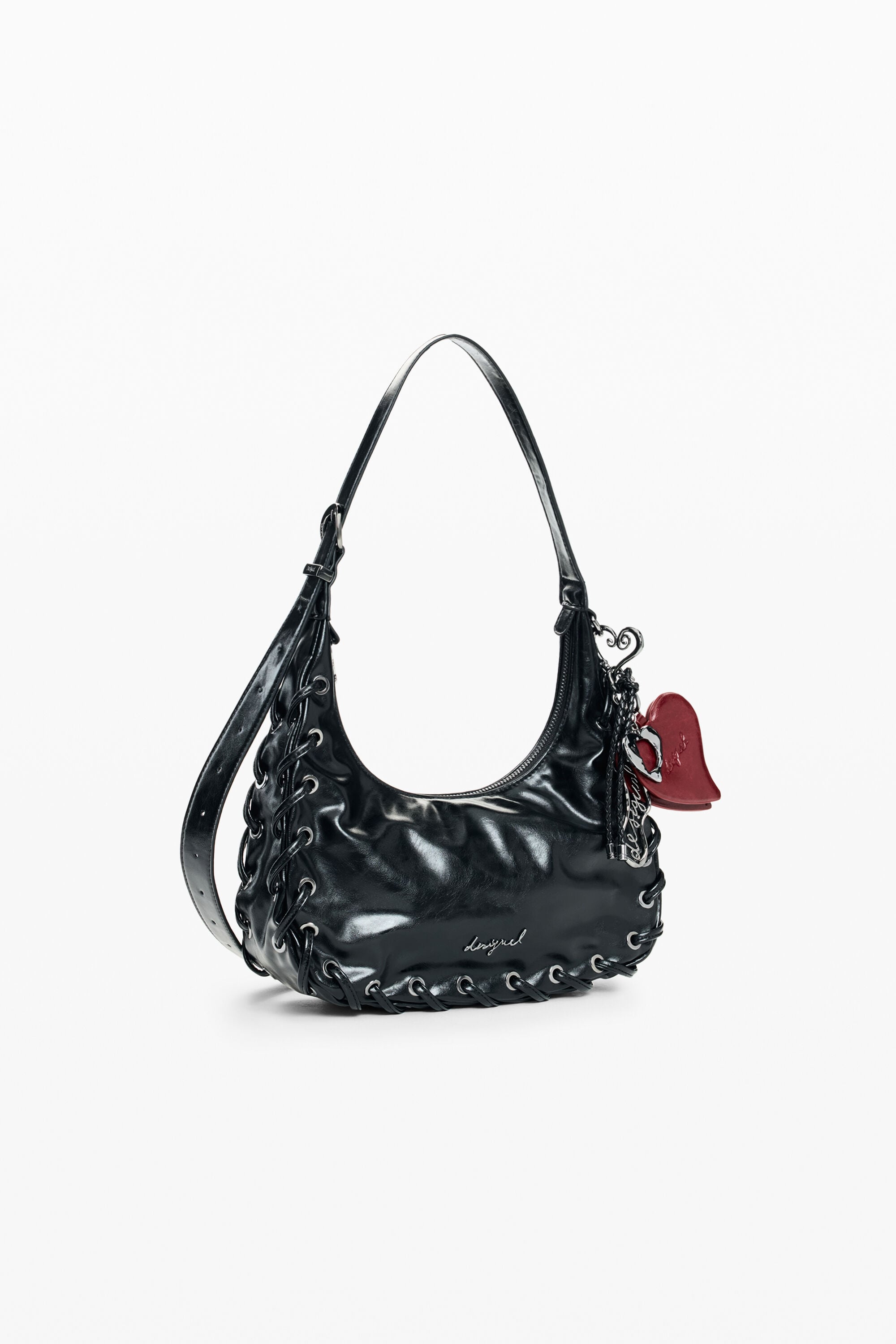 bolso efecto piel pequeño, Poliuretano, Negro, U
