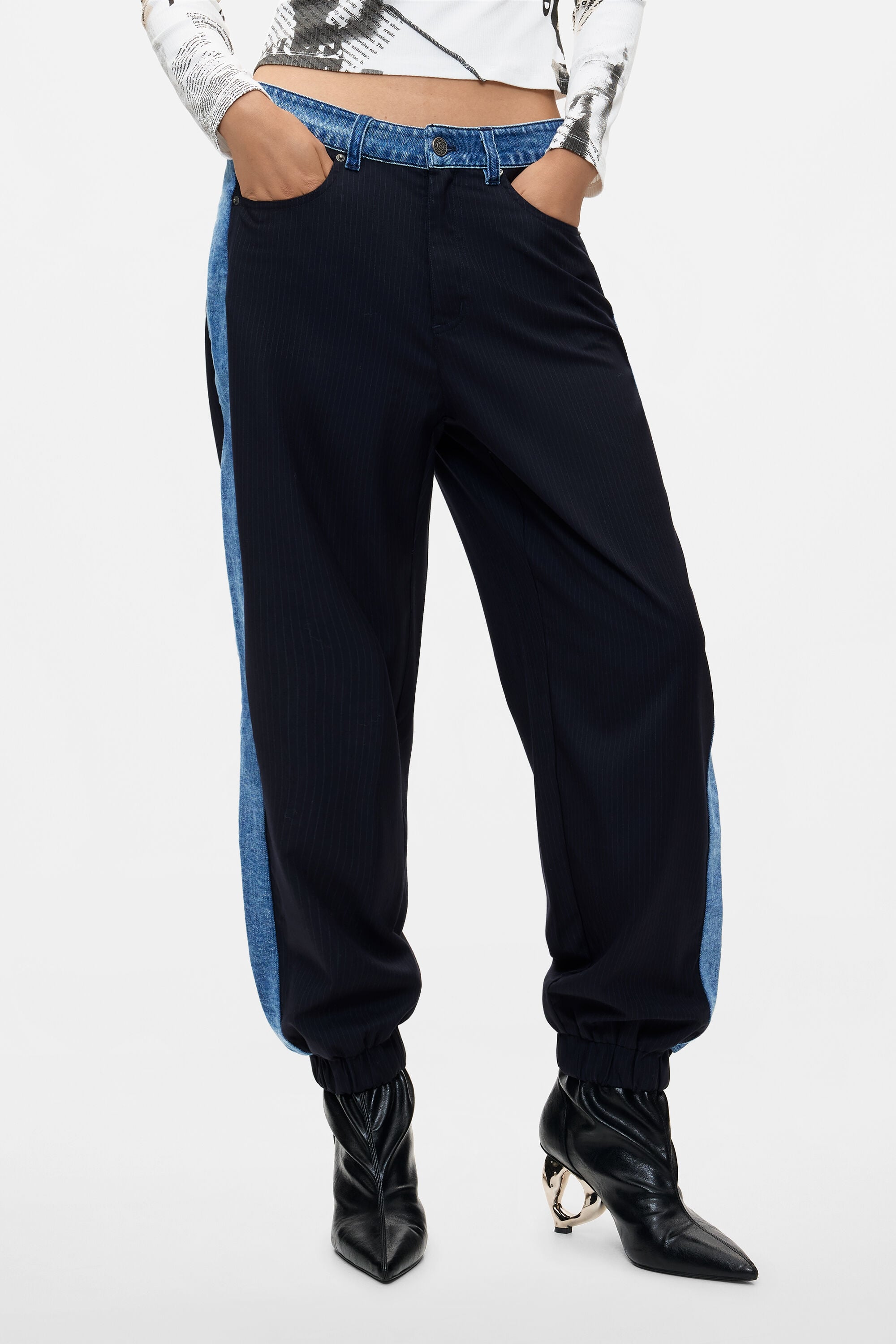 Pantalón Jogger Contraste, Mujer, Azul,