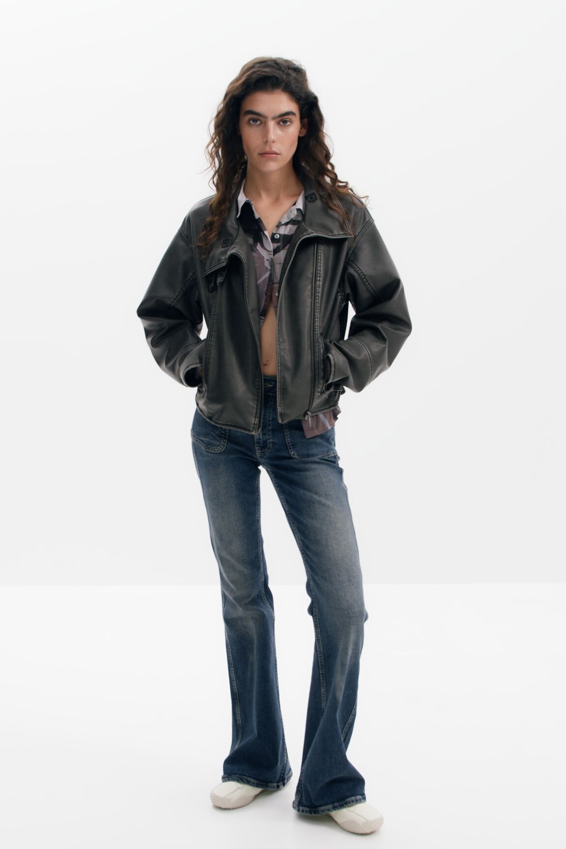 Oversized leather-effect biker jacket Women's I Desigual.com
