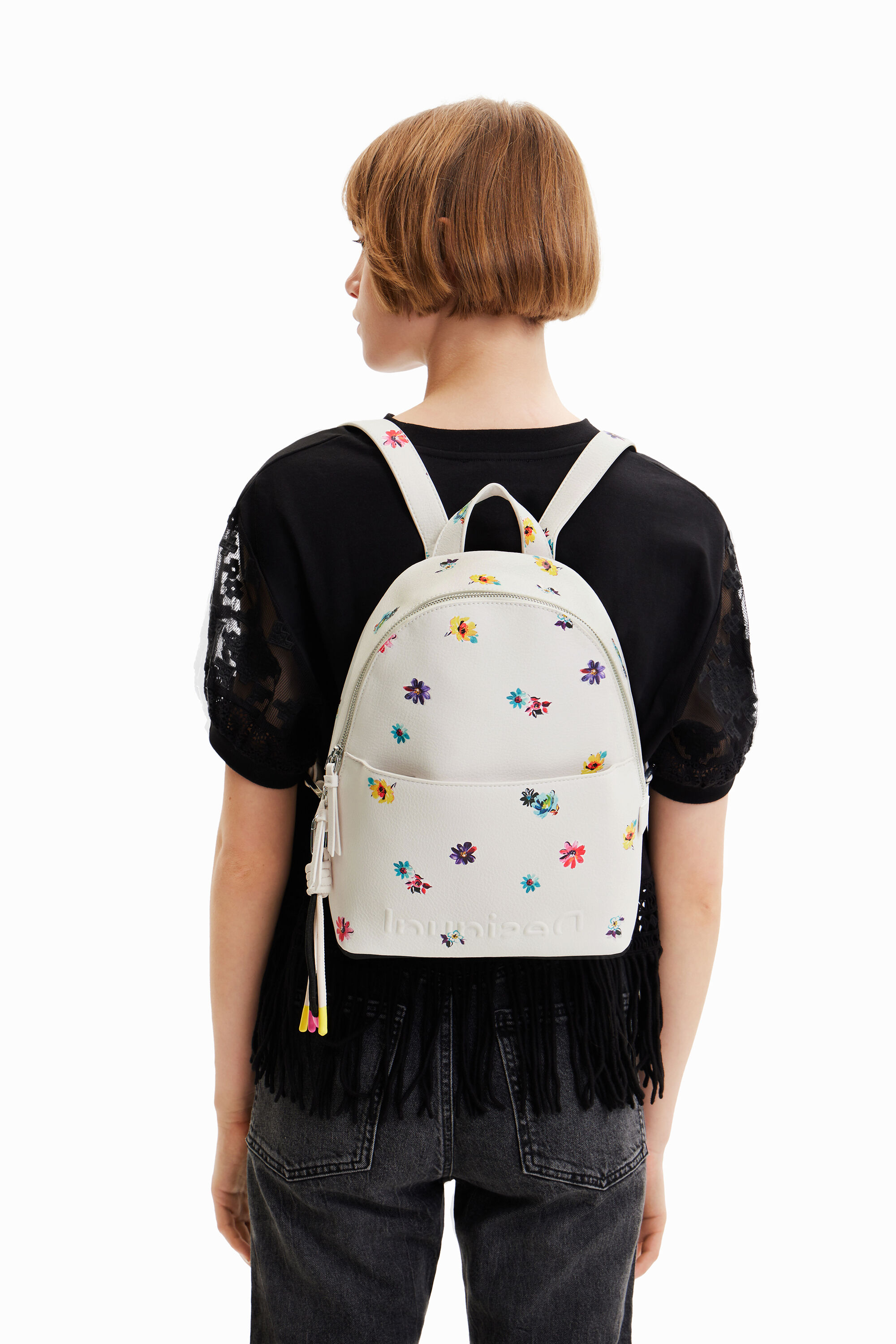 Shop Desigual Small Flower Backpack In White