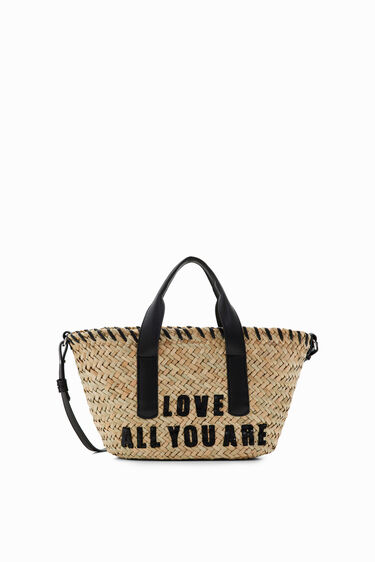 Small message raffia basket bag | Desigual