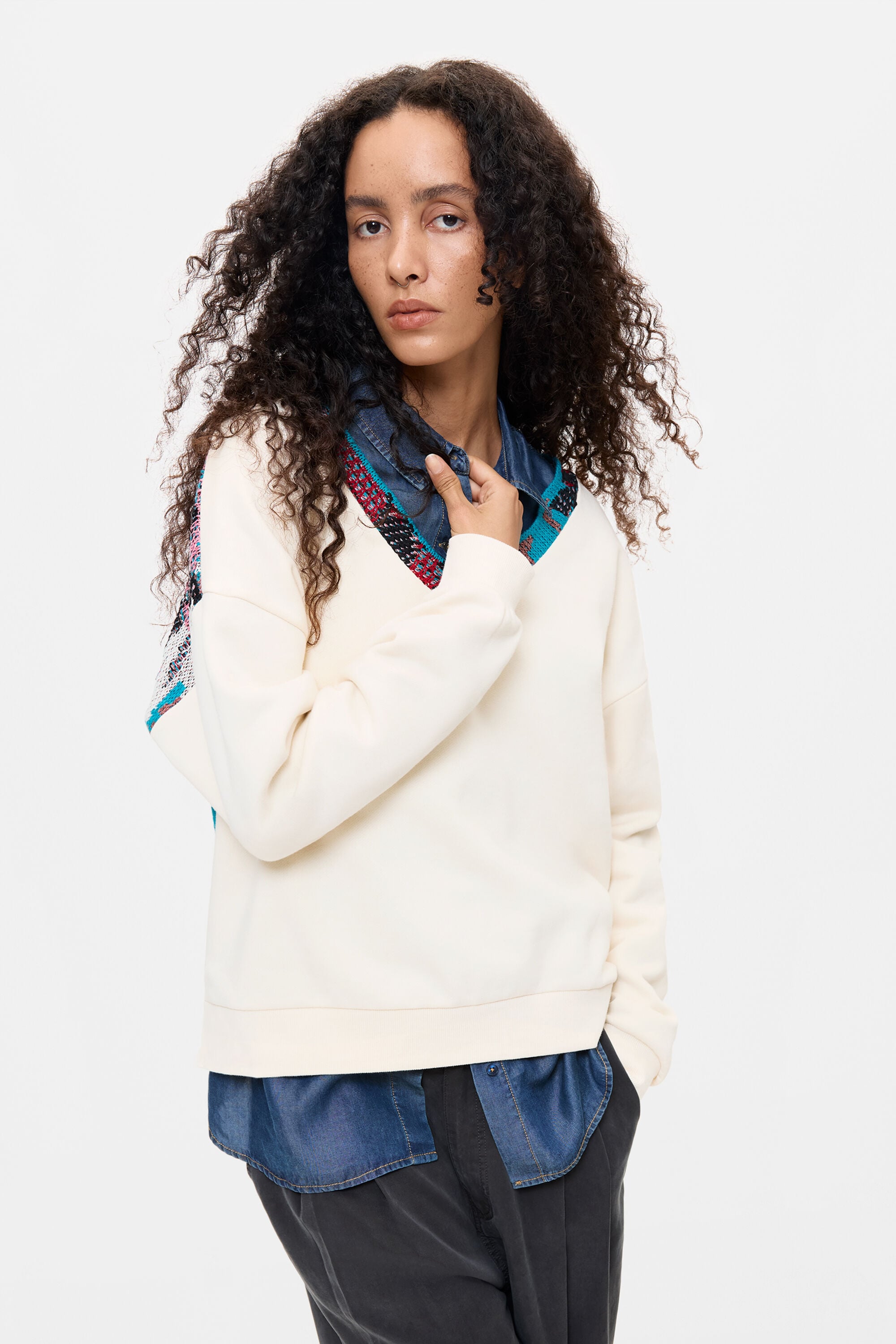 Desigual, Sudadera Estampada, Mujer, Algodon, Blanco