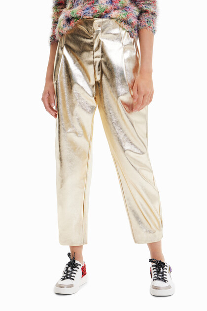 Metallic-effect slouchy trousers