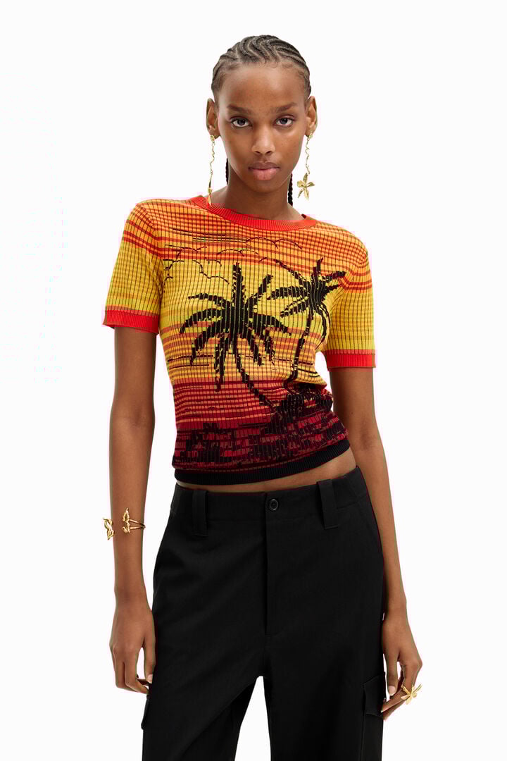 Pletena majica z motivom palm | Desigual