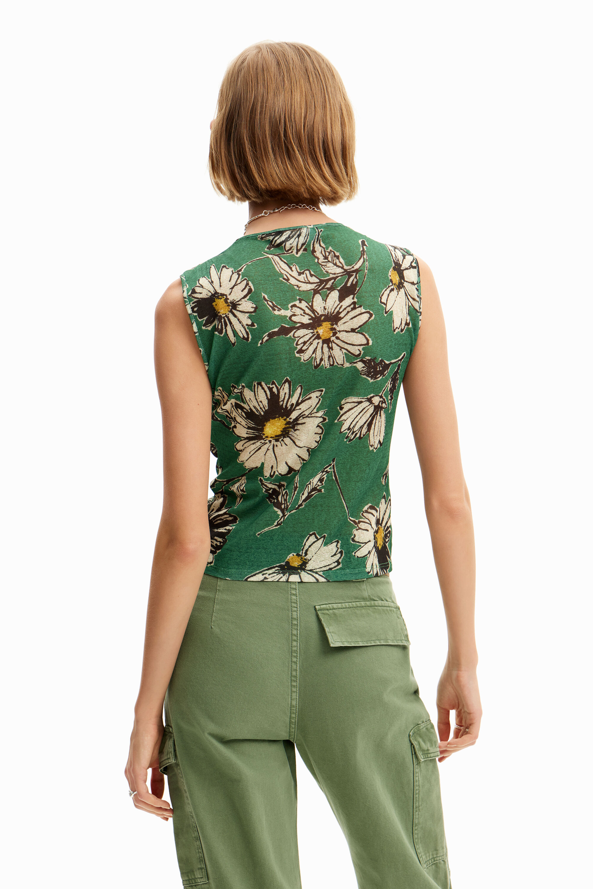 Shop Desigual Ruched Floral T-shirt In Green
