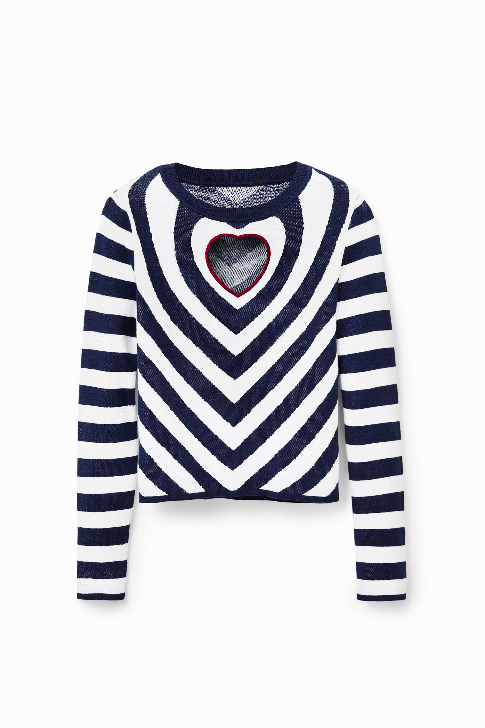 Desigual, Pullover Streifen Cut-out Herz, Viskose, Blau, L